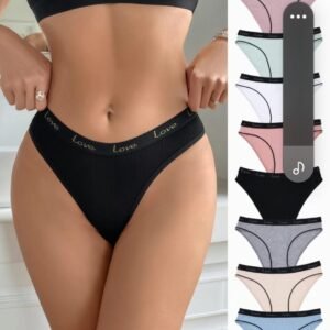 Women's "LOVE" Branded Ribbed Thong Underwear (Set of 8)